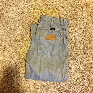 Size 28/29, Inseam 36/38, Vintage Gray Wranglers